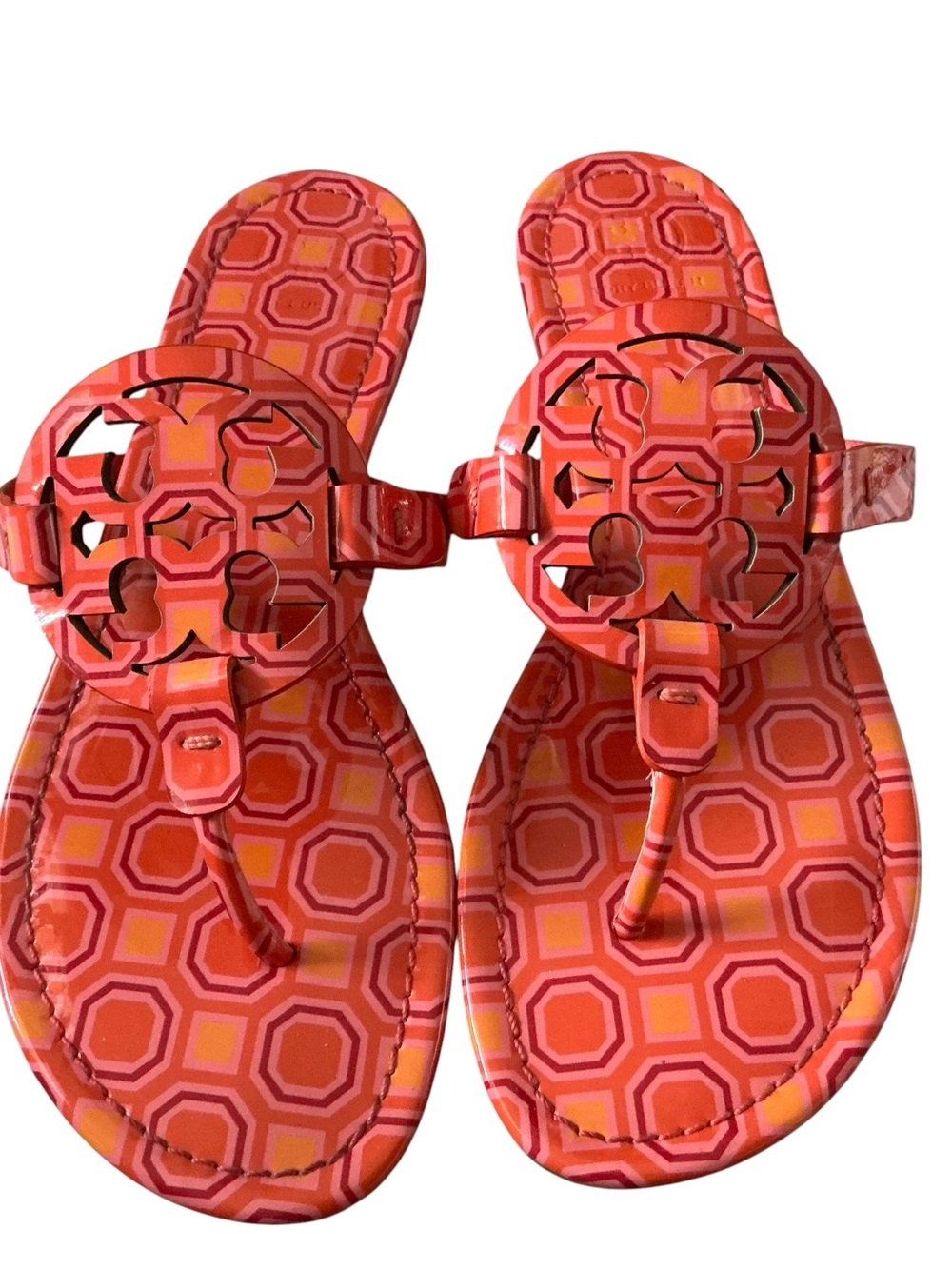 Tory Burch Miller sandals orange coral pink octagon flip flop size 9.5 RARE